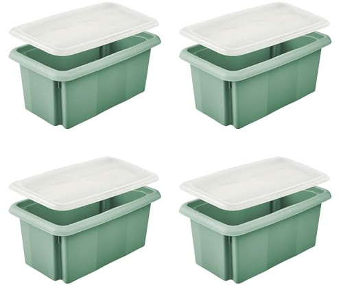 keeeper emil 4x Aufbewahrungsbox mit Dreh-/Stapelsystem, inkl. Deckel emilia, 7 l, Nordic Green
