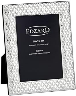 EDZARD Bilderrahmen Ruggiano (Foto 10x15 cm) versilbert anlaufgeschützt | Silberrahmen für Fotos 10x15 cm, gemustert, Samtrücken, zum Stellen, Fotorahmen, Portraitrahmen, Geschenk Hochzeit
