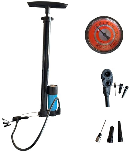 Topolenashop Pompa per Bicicletta con Manometro – Valvole Presta e Schrader – Pompa a Pedale con Tubo Flessibile – Per Bici, MTB, Auto, Moto e Palloni – Base Stabile Ergonomica VC01111