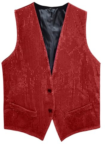 Glitzer Weste Herren Pailletten Ohne Ärmel V-Ausschnitt Anzugweste Jacket Pailletten Sakko Glänzende Herrenjacke Anzug Westen Für Disco Party Hochzeit Club Karneval