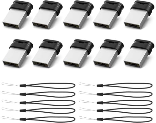 RAOYI 10 Pack 64GB USB Flash Drive, USB 2.0 Mini Fit Memory Stick Ultra Slim Thumb Drive Jump Drive Zip Drive Pen Drive with Lanyard-Black