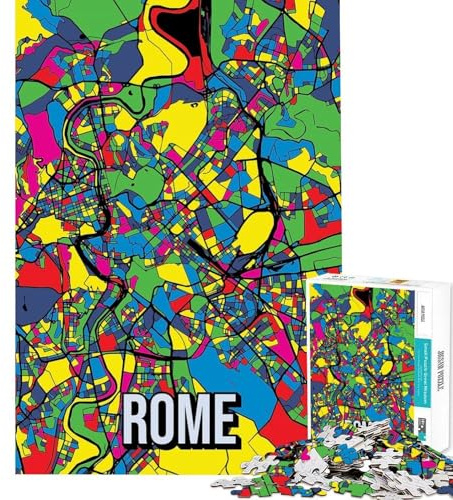 1000-teiliges Puzzle Rom Pop Art Stadtplan Puzzle für Teenager Schwierig Schwer Jedes Teil ist einzigartig Spielzeug Lernspiel (Größe 38x52cm)