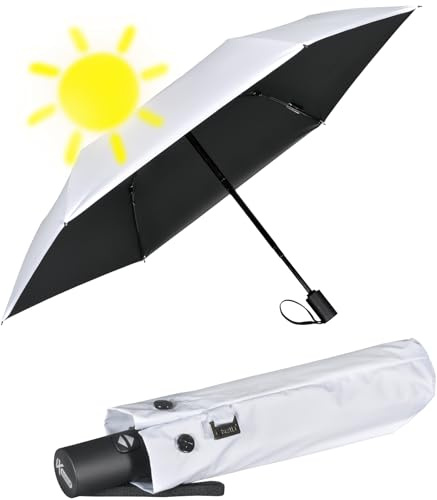 iX-brella Mini Sonnen-Regenschirm mit Auf-Zu-Automatik mit UV- und Hitzeschutz - Black Coating - White