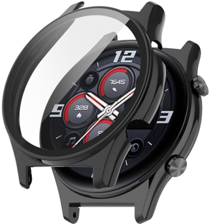 Techsuit für Honor Watch GS 3 Hülle und Displayschutz mit Gehärtetem Glas, HD Klarheit, Volle Abdeckung, Kratzschutz, Schlankes Design, Defense360 Pro, Schwarz