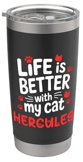 Nombre del gato Hercules Life Is Better With My Cat Hercules Vaso térmico de acero inoxidable de doble pared