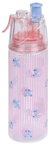 sarcia.eu BOUTEILLE D'EAU avec embout et BRUMISATEUR, gourde transparente pour boissons fraîches 600 ml (stitch)
