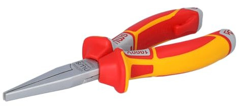NWS 124-49-VDE-160-SB Number 124-49 VDE Long Flat Nose Pliers, Silver/Red/Yellow, 160 mm