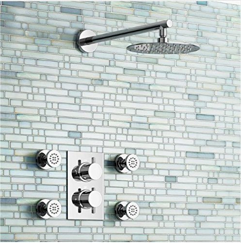 Gowe? Duscharmatur mit Thermostat, rund, 20,3 cm, ultradünn, mit Chrom-Massagedüsen