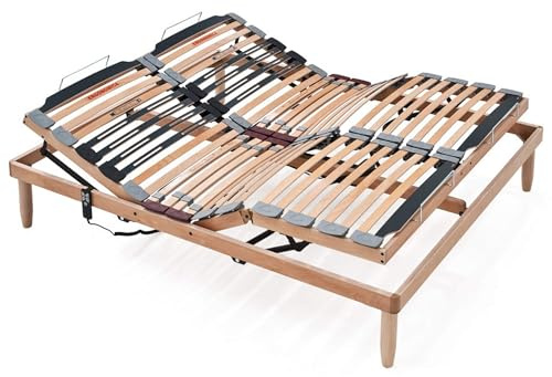 Evergreenweb Elektrischer Lattenrost 165x190 cm, Orthopädisch mit motorisierter Kopf und Fußteilverstellung, Holzlattenrost mit Verstärkte Füße Angebot 3-Zonen-Steifigkeitsregler, Modell Lemon