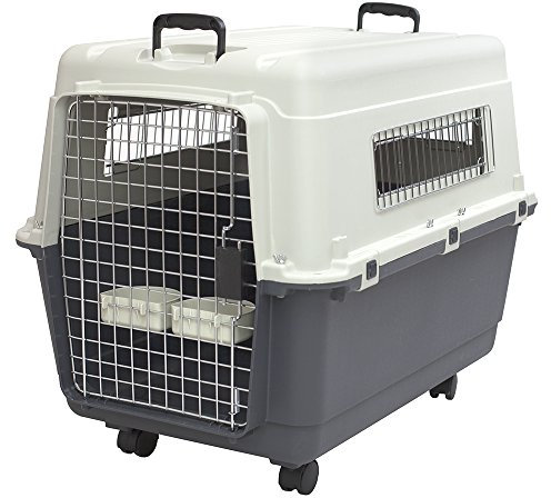 SportPet Designs Hundekäfig aus Kunststoff, rollend, für Türen und Reisen, große Hundehütte, Grau