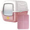 CAT CENTRE Pink Large Litter Tray Hooded Toilet Kittens Cats Charcoal Filter Flap Door Scoop Enclosed High-Sided Loo Box with Mat Bundle