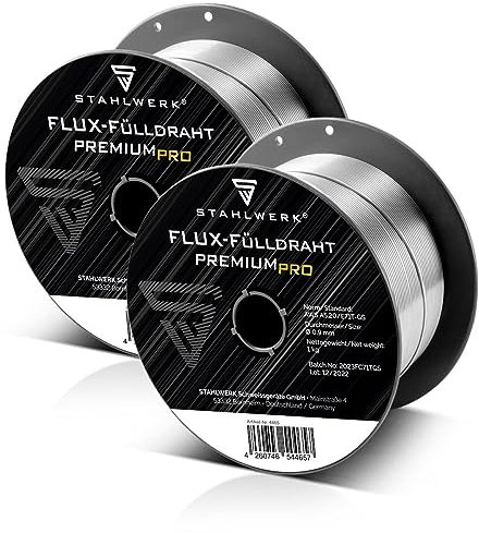 STAHLWERK 2er Set FLUX Fülldraht 0,9 mm E71T-GS – 1 kg Drahtrolle D100, universell einsetzbar, Drahtspule für 16 mm Dorn, Premium Schweißdraht ohne Gas, Zusatzwerkstoff, Fülldrahtelektrode, MIG MAG