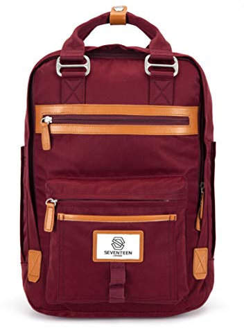 SEVENTEEN LONDON – Modern Urban Unisex Burgundy 'Wimbledon' Backpack in a Classic Slim Simple Design – Fits Laptop up to 13”