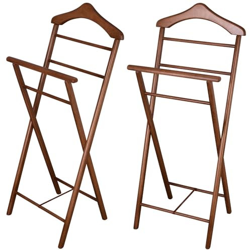 Staboos 2er Set Stummer Diener aus Massiv Holz - klappbarer Herrendiener und Butler - fertig montierter Damendiener Kleiderständer in 3 Farben (Nussbaum)