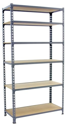 Simonrack Schwerlastregal, Lagerregal, 250x80x40 cm, Metallregal, Kellerregal, Biegestelle 150 kg, 6 Holzfachböden, Grau/Holz - Maderclick