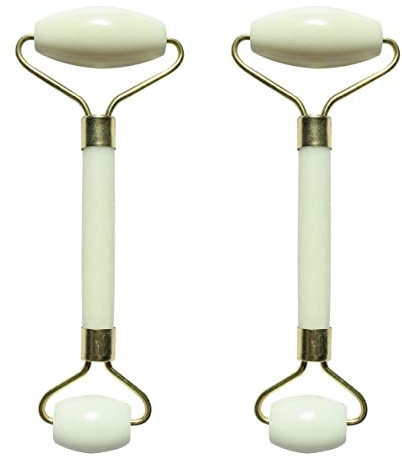 2 Rouleaux de Jade Blanc Massage du Visage - Jade Roller en Pierre 100% Naturelle sans Traitement Chimique - Anti-Age - Réduit les ridules - Stimule la circulation sanguine - Sun & Sia