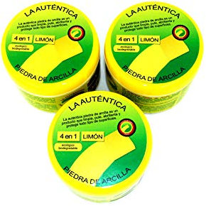 La Autentica Piedra de Arcilla Blanca Ecológica y Biodegradable 3 botes con 3 esponjas - 500 gr cada bote