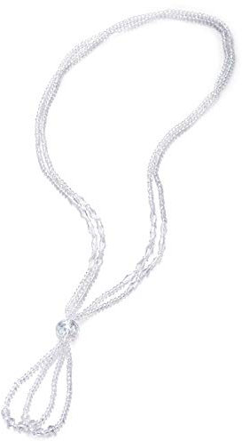 COOLSTEELANDBEYOND Sommer Lariat Halskette Hortensie Franse Quaste Anhänger Weiß Kristall Perlen Zwei Strang Lange Kette Y-Form