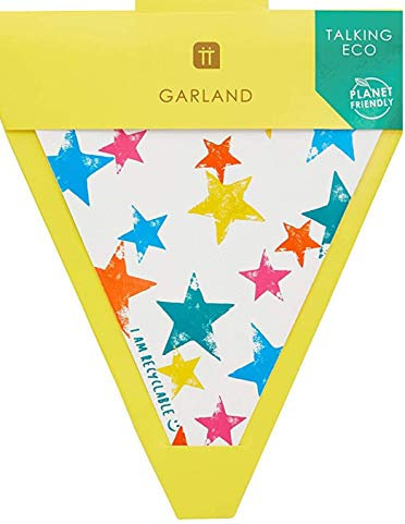 Talking Tables Colourful Paper Star Bunting Garland with Triangle Flags - 4m | Home Recyclable, Unisex | Decorations for Kids Birthday, Rainbow Party Supplies, Bedroom Décor, Festival Flags, Garden Picnic, BBQ, bright bnting, BB-STAR-ECO-BUNT
