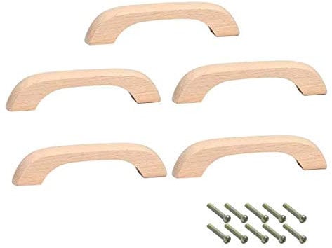 5 Stück unlackierte Holzgriffe für Küchenschränke, Schubladen, Kommoden, natürliches Holz, moderne Hardware mit Schrauben für Möbel und Badezimmerschränke, Schrank, Kleiderschrank, Schubladengriffe