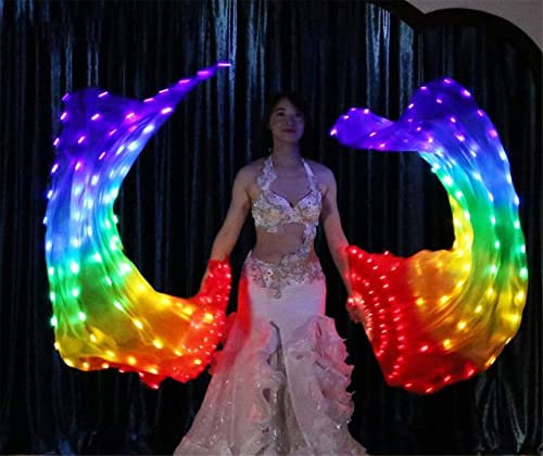 KYFFGC Women's Belly Dance Rechargeable Led Fan Veil 180Cm Shiny Led Rainbow Dance Fans Stage Performance Props Accessories Costume,APair