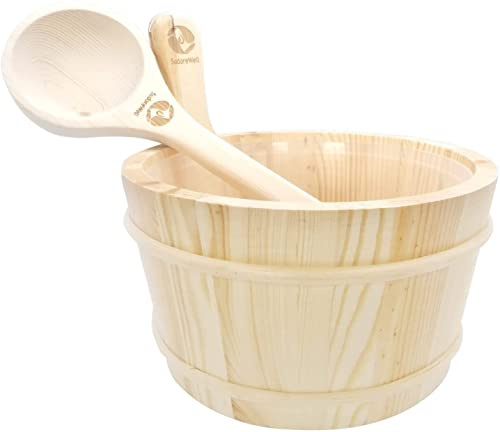 SudoreWell® Saunakübel Saunaeimer Set 4l aus hochwertigem Kiefernholz plus Kelle