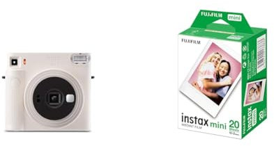 Fujifilm instax Square SQ 1 Chalk Blanc & Twin Films pour instax Mini - 86 x 54 mm - 10 Feuilles x 2 Paquets = 20 Feuilles