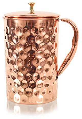 Pichet à eau en cuivre pour la guérison ayurvédique sans doublure intérieure, carafe ayurveda pour eau potable, Moscow Mule, cocktail 1,5 L (carafe diamantée)