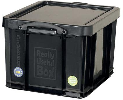 Really Useful Storage Box Plastic Recycled Robust Stackable 35 Litre W390xD480xH310mm Black Ref 35L + Free finchley Refill Pen (2)