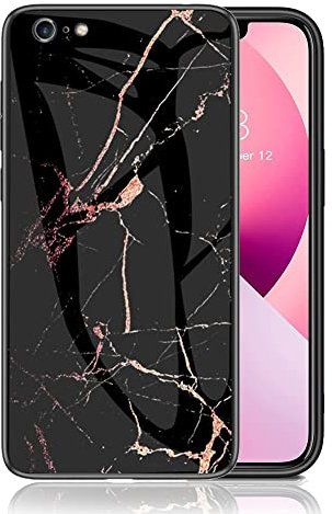 IMEIKONST Compatible with iPhone 8 4.7 inch Glass Case, Marble Slim Shockproof Glossy Soft Silicone TPU Stylish Protective Rubber Bumper Cover for iPhone 7/8. Black Gold LSM