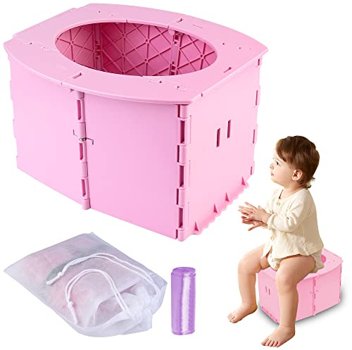 Töpfchen für Unterwegs - Faltbarer Toilettensitz Kinder, Vegena Töpfchen für Kinder, Kindertoilette mit Taschen WC für Auto Camping Reise