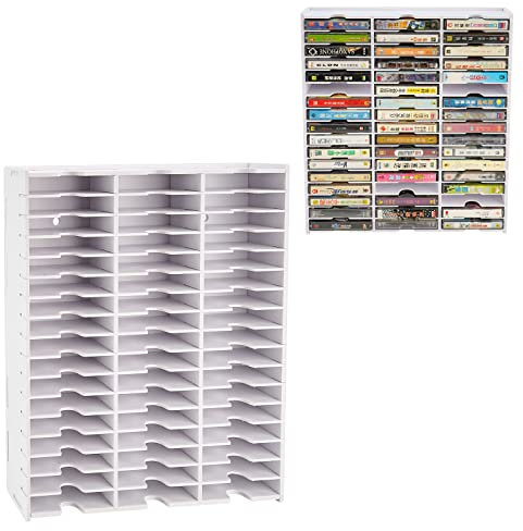 SANFURNEY Kassettenhalter mit 51 Schlitzen, Schreibtisch-Rack, Audio-Tape-Organizer, Wand-Kassettenhalter, Weiß