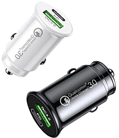 USB C Dual Car Charger, Fast Charge Cigarette Lighter, 2 Ports 12V Socket, Metal Adapter for iPhone 14 13 12 11 Pro Max Samsung Huawei (Black)