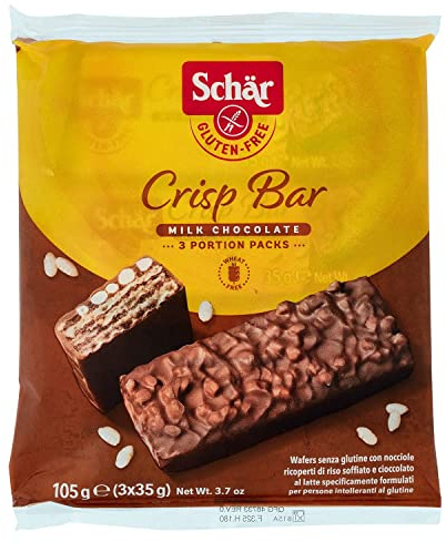 6x Schar Crisp Bar Wafers Knusprige Riegelwaffeln mit Haselnüssen, überzogen mit Puffreis und Milchschokolade, glutenfrei, 3 Snacks von 35 g + Italian Gourmet Polpa 400g