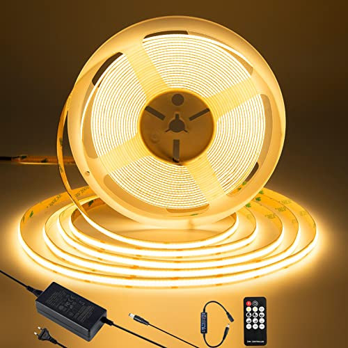 COB LED Streifen 10M, 2700K Warmweiss LED Streifen DC24V mit GS Netzteil, RF Fernbedienung, 384LEDs/M, CRI93+ 8mm Breite, COB LED Strip mit hoher Helligkeit für Schlafzimmer, Küche, Heimwerker Deko