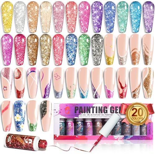 Clara Colors Liner Gel Nagellack, 20 Farben Gold Silber Grün Blau Painted Gel UV Nagellack für Frauen Home DIY Nail Art Salon Maniküre Geschenke