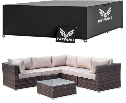 PATWING Housse Salon de Jardin, Housse Table de Jardin avec Corde et Boucle Verrouillage, Housses pour Mobilier de Jardin, Bâche de Protection Étanche 600D Oxford Tissu Imperméable (308 * 138 * 98cm)