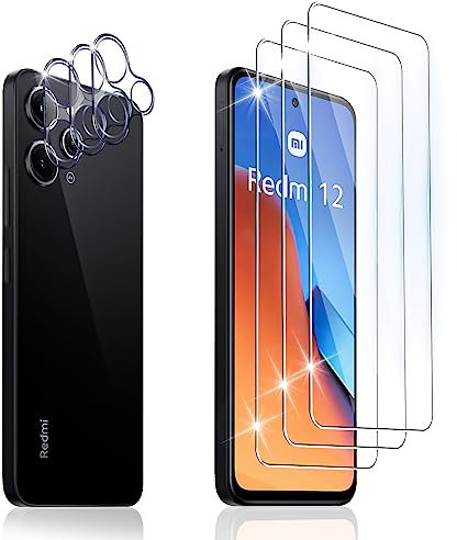 Dabuu 3 Pièces Verre Trempé pour Xiaomi Redmi 12 4G/5G 3 Pièces Caméra Arrière Protecteur, Film Protection écran, 9H Dureté, Anti Rayures, Vitre Protection Facile à installer