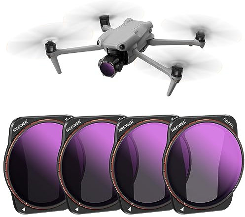 NEEWER ND/PL Filter Set Kompatibel mit DJI Air 3, 4 Stück ND8/PL ND16/PL ND32/PL ND64/PL Polarizer Neutraldichte Zubehör, Mehrfach beschichtetes HD Optisches Glas/Sichere Befestigung/Leichter Rahmen
