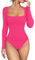 Meyeeka Body sexy à manches longues et col carré pour femme, rose rouge, Large
