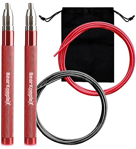 Bear KompleX - Speed-Springseil – verstellbares Cross-Training, Boxen, Fitness, verwicklungsfreies Springseil, Stahlkabel, 360° drehbare Lager, leichte Aluminiumgriffe, professionelle Größe, rote