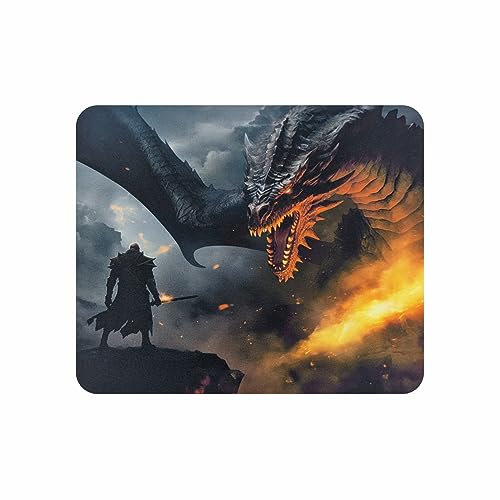 Arkero-G Mauspad - Gaming & Office Mouse Pad 24 x20 x 0,3 cm mit einem Drachen & Krieger Motiv rutschfeste Design Tisch-Unterlage (Dragon-V2)