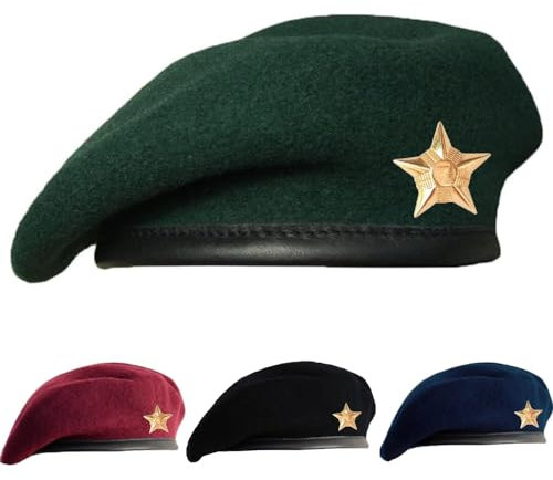 SILAK Kappe im traditionellen Armeestil mit Metall-Sternabzeichen, inspiriert von Che Guevara, französische Baskenmütze aus Wolle für Damen und Herren, Grün , Einheitsgröße