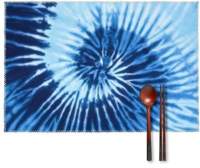 Lot de 6 Sets de Table lavables Fine et légère pour intérieur et extérieur, Tapis de Table et sous Assiette, Bleu/Blanc 45 x 30 cm