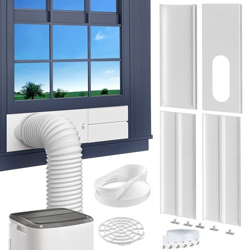 Cestluck Tragbares AC-Fenster-Entlüftungs-Set, mit 15 cm Abluftschlauch, 15 cm Kupplung und Vogelschutz, verstellbare Klimaanlagen-Fensterdichtung, Längenbereich (43,2 cm bis 160 cm), universelles