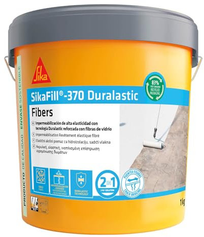 SIKA - Impermeabilización reforzada con fibra - SikaFill 370 Fibers - Rojo - Pintura acrílica con fibras de vidrio para impermabilización de cubiertas y terrazas visitables - Puenteo de fisuras - 1kg