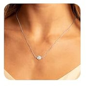 JeweBella Pearl Necklaces for Women 925 Sterling Silver Rolo Chain White Round Simulated Shells Pearl Pendant Necklace Hypoallergenic Pearl Choker Necklace Silver/Gold/Rose Gold