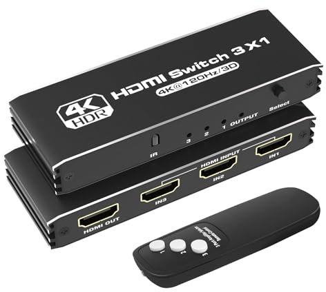 8K HDMI Switch 3x1- Tendak Ultra HD 8K HDMI 2.1 Switcher 3 In 1 Out HDMI Umschalter mit IR Fernbedienung Unterstützung 8K@30Hz 4K@120Hz 3D HDR for PS5 Xbox Series X Blue-ray Player HDTV