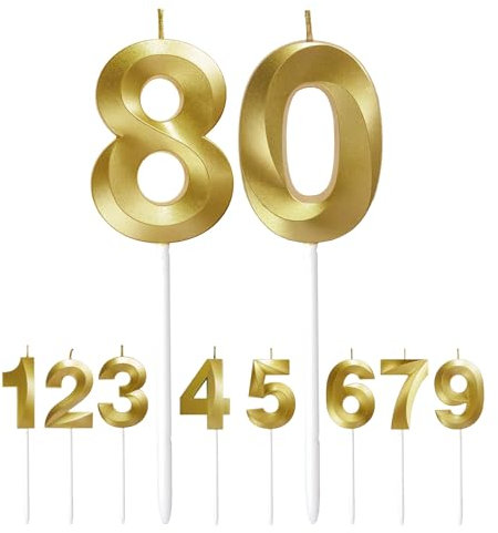 Geburtstagskerzen, 80. Geburtstag Zahl Kerzen Geburtstagskerzen Cake Topper Geburtstag Kuchendeko Kuchen Dekoration, für Hochzeit Party Hochzeit Jahrestag Feier, Gold Zahlen 0 und 8