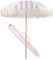 2m Parasol De Jardin À Franges De Parasol De Plage De Luxe Rétro De Rose Blanc Rayé, Surface De Parapluie En Polyester, Écran Solaire Résistant À L'usure, Ombrage Romantique Piscine Cour Bord De Mer